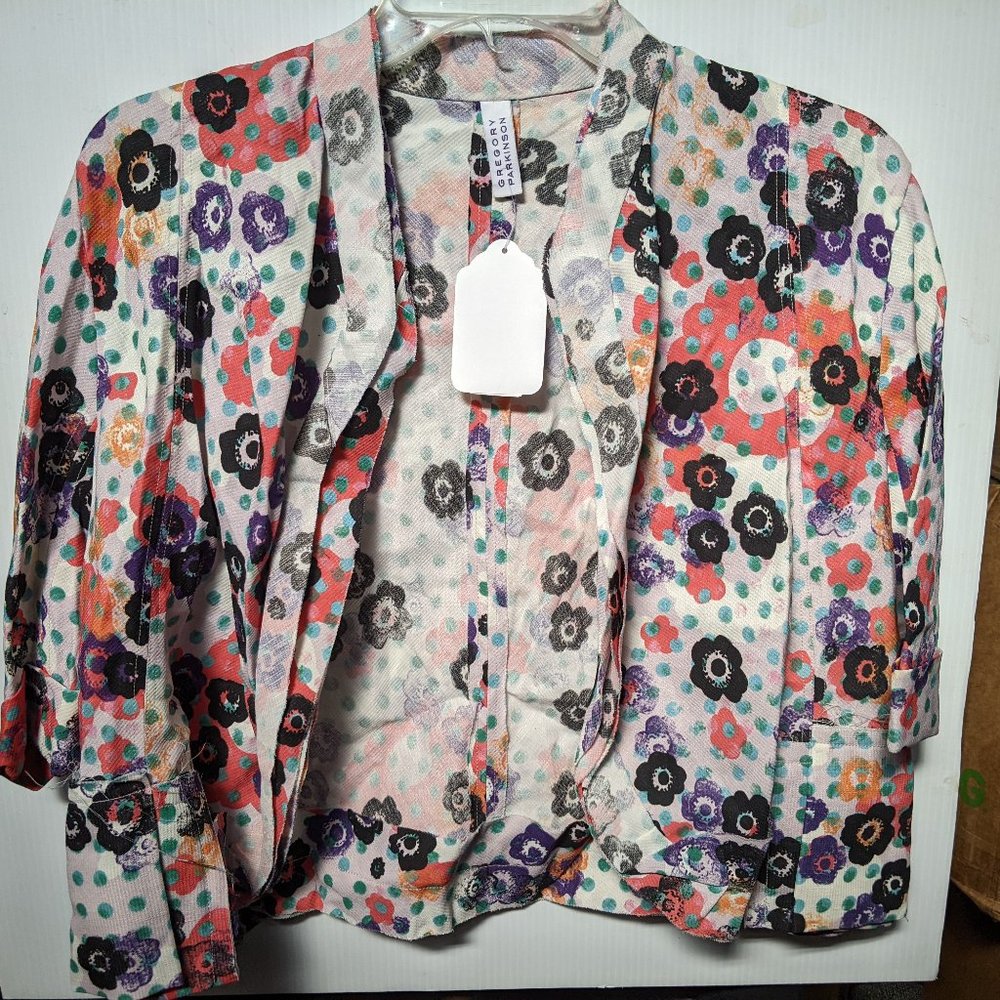 Gregory Parkinson Women Open Jacket Blazer Floral Silk & Linen